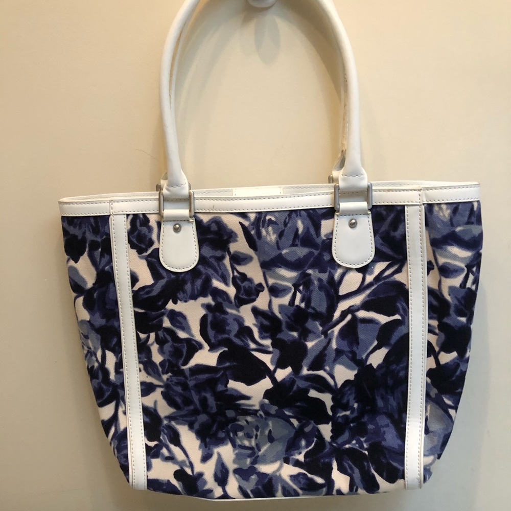 Talbots blue and white tote